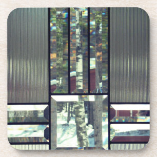 Dessous-de-verre Bouleau en verre biseauté arbres argent métallique