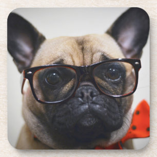 Dessous-de-verre Bouledogue français avec les verres et la cravate