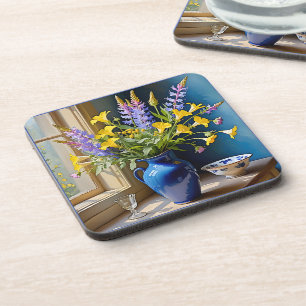 Dessous-de-verre Bouquet bleu jaune violet
