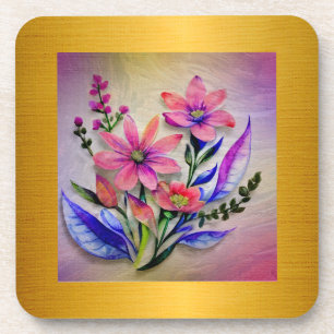 Dessous-de-verre Bouquet de fleurs à l'aquarelle, fond coloré