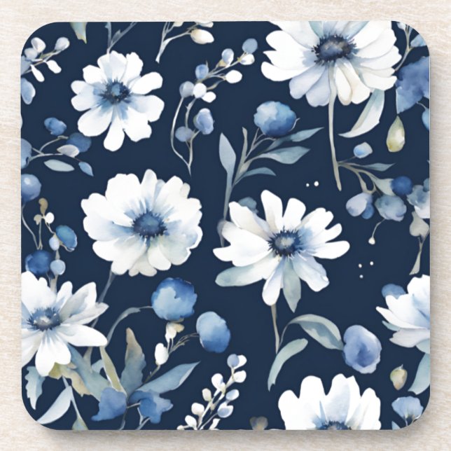 Dessous-de-verre Bouquet de fleurs aquarelle élégante bleue (Devant)