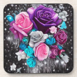 Dessous-de-verre Bouquet turquoise et pourpre<br><div class="desc">Bouquet turquoise et pourpre</div>