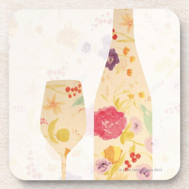 Dessous-de-verre Bouteille et verre de vin (Devant)