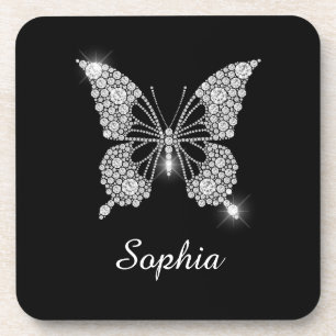 Dessous-de-verre Bouton Diamant Blanc, Nom du script, Noir