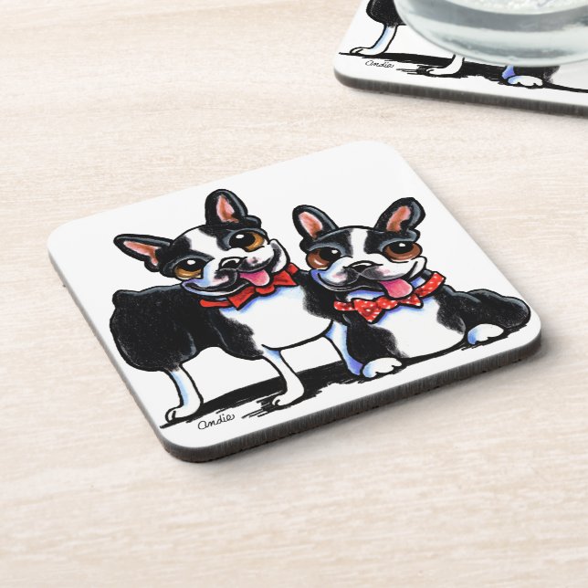 Dessous-de-verre Bowtie Boston Terriers Off-Leash Art™ (Côté gauche)