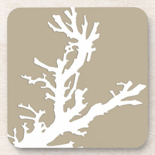 Dessous-de-verre Branche de corail - blanc sur taupe