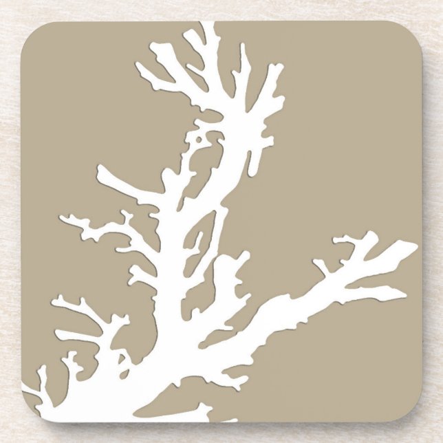 Dessous-de-verre Branche de corail - blanc sur taupe (Devant)