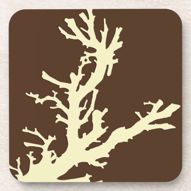 Dessous-de-verre Branche de corail - cacao brun et beige (Devant)
