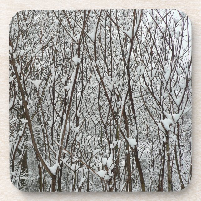 Dessous-de-verre Branches couvertes de neige Abstraite hivernale (Devant)