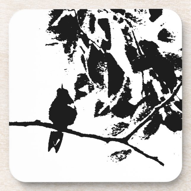 Dessous-de-verre Branches de colibris et d'arbres Noir Blanc (Devant)