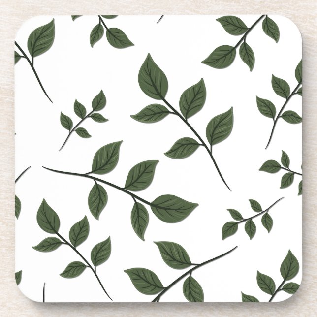 Dessous-de-verre Branches de feuillage avec Feuilles verts en blanc (Devant)