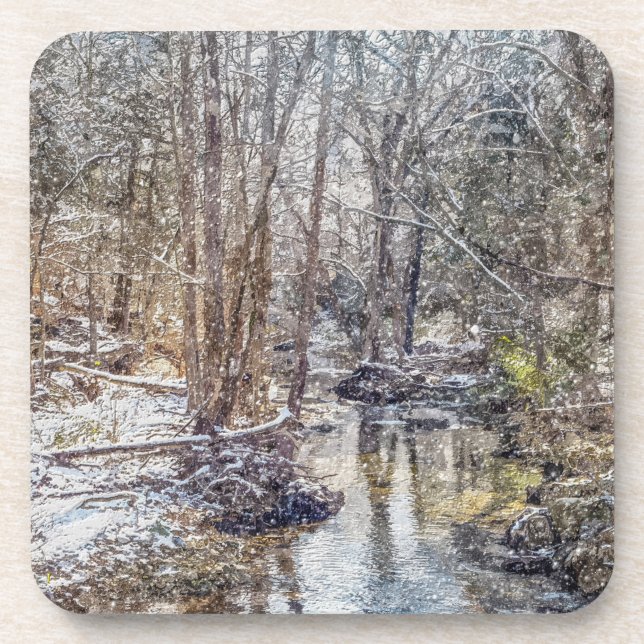 Dessous-de-verre Branson Fall Creek Neige d'hiver Peinture (Devant)