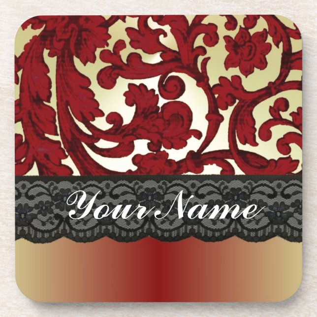 Dessous-de-verre Brick rouge & or damas (Devant)