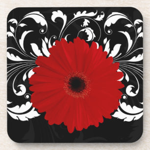 Dessous-de-verre Bright Red Gerbera Daisy on Black
