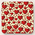 Dessous-de-verre Bright Red Romantic Hearts Motif<br><div class="desc">Un motif de coeur romantique rouge vif,  certains grands petits sur un arrière - plan jaune. De subtiles lignes noires entre les coeurs lui donnent une texture intéressante.</div>