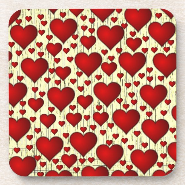 Dessous-de-verre Bright Red Romantic Hearts Motif (Devant)