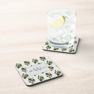 Dessous-de-verre Brin de houx de Noël monogrammé 
