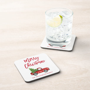 Dessous-de-verre Brochure rouge Script Vintage Camion Arbre de Noël