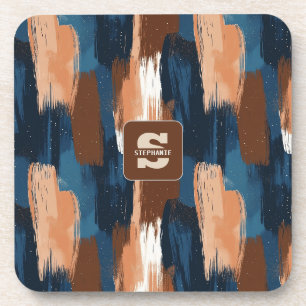 Dessous-de-verre Brosses Abstraites en bleu, blanc et Brown