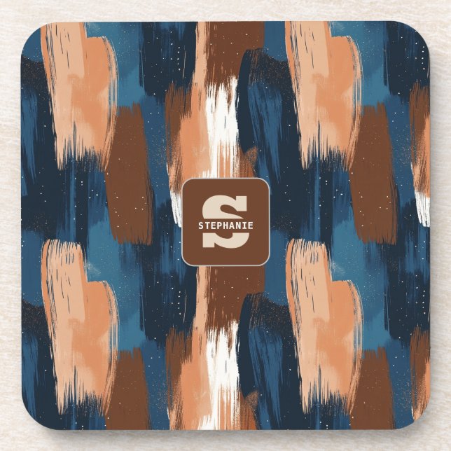 Dessous-de-verre Brosses Abstraites en bleu, blanc et Brown (Devant)