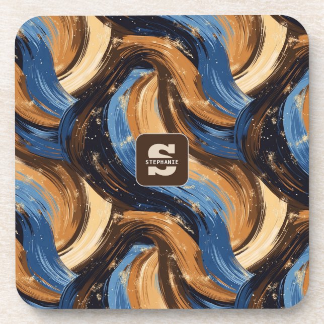 Dessous-de-verre Brosses Abstraites en bleu et Brown (Devant)