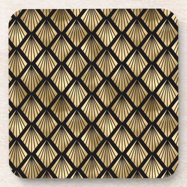 Dessous-de-verre Brown foncé et or Art déco motif (Devant)