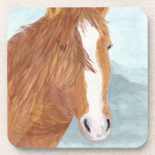 Dessous-de-verre Brown Wild Horse Blue Mountain Lake - acrylique.