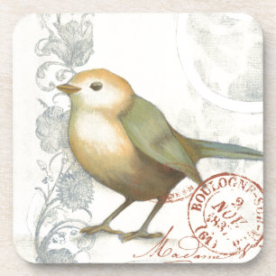 Dessous-de-verre Bruant jaune et vert sur Arrière - plan Vintage