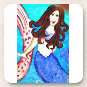 Dessous-de-verre brunette mermaid drink coaster