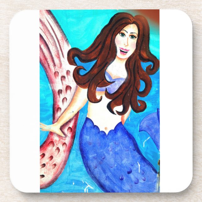 Dessous-de-verre brunette mermaid drink coaster (Devant)