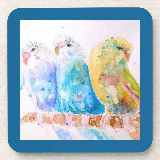 Dessous-de-verre Budgie Parakeet Budgerigar Budgies Teal Blue (Devant)