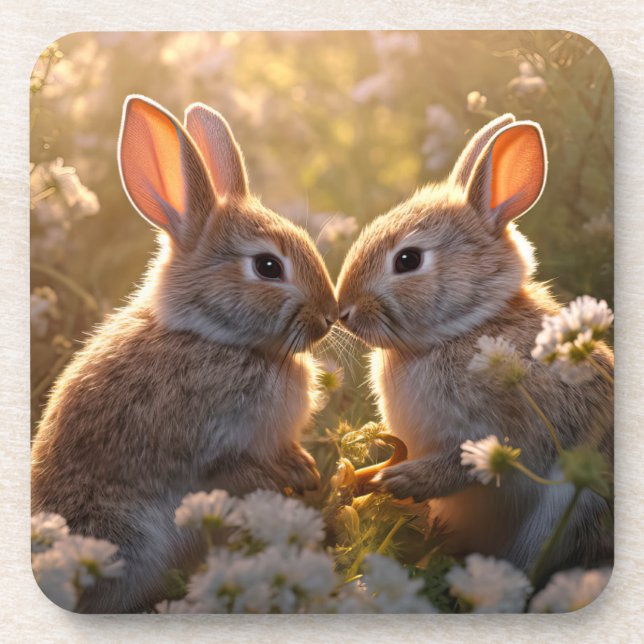 Dessous-de-verre Bunnies adorables dans la conception des prés de p (Devant)