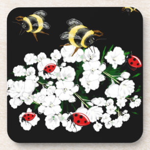 Dessous-de-verre Bureaux d'abeilles dramatiques et fleurs blanches