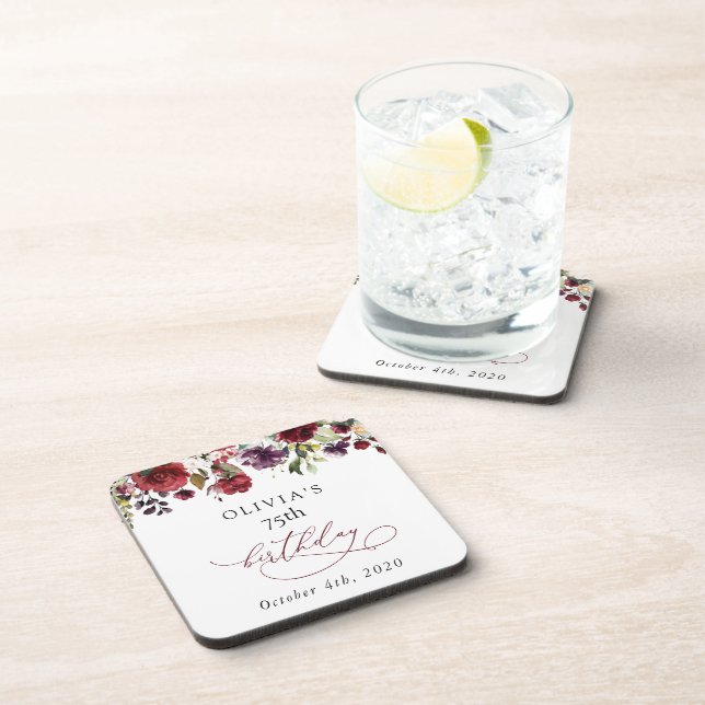 Dessous-de-verre Burgundy Flowers, Pink Flowers, Boho, Birthday (Côté Droit)