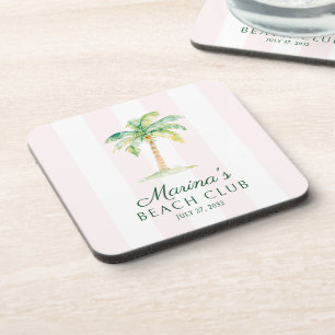 Dessous-de-verre Cabana rose poudré rayures Palm Beach Club Anniver