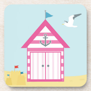 Dessous-de-verre Cabane de plage rose