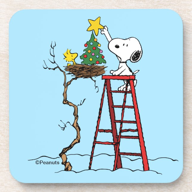 Dessous-de-verre cacahuètes | Snoopy & Woodstock Arbre de Noël (Devant)