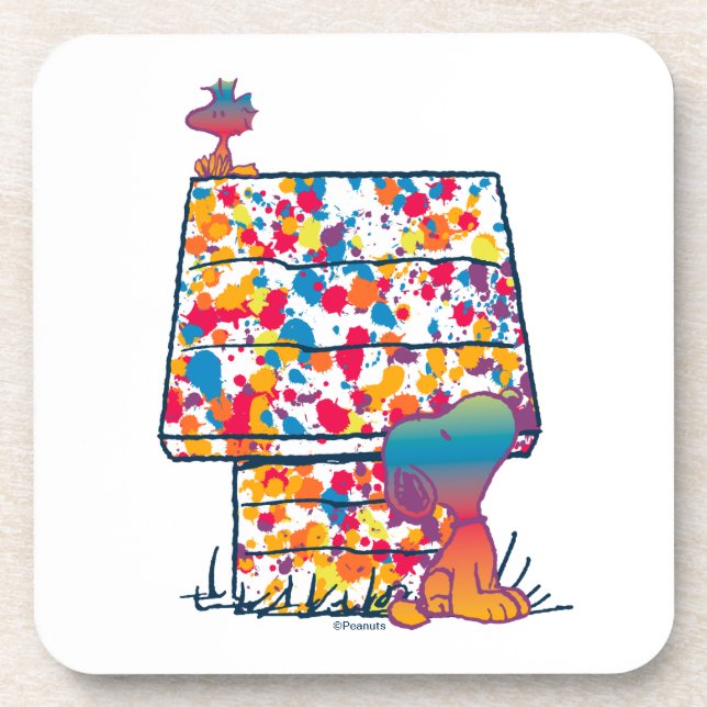 Dessous-de-verre cacahuètes | Snoopy & Woodstock Rainbow Paint (Devant)