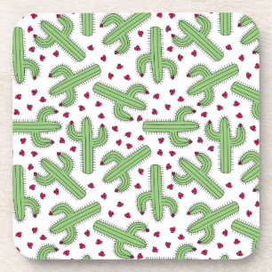 Dessous-de-verre Cactus illustré et motif de fleurs rose