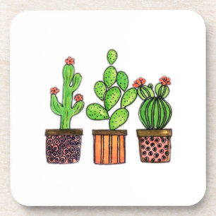 Dessous-de-verre Cactus mignon d'aquarelle dans des pots