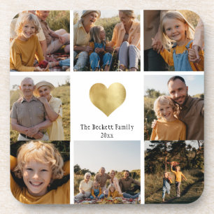 Dessous-de-verre Cadeau de famille multi-photo personnalisé Cœur en