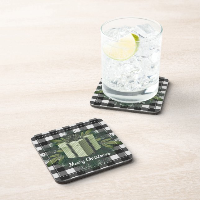 Dessous-de-verre Cadeau de Noël Plaid Buffalo | Vacances vertes (Côté Droit)