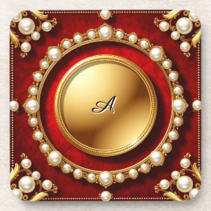 Dessous-de-verre Cadre de perle d'or luxueux avec médaillon circula