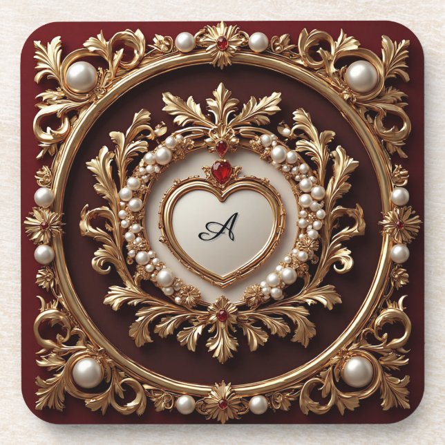 Dessous-de-verre Cadre Doré Orné de Perles (Devant)