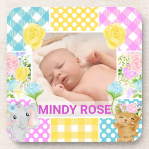 Dessous-de-verre Cadre photo floral et à carreaux nouveau-né bébé