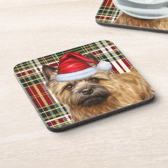 Dessous-de-verre Cairn Terrier chien avec Red Holiday Plaid Noël (Côté gauche)