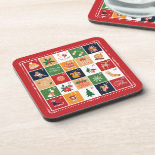 Dessous-de-verre Calendrier de l'Avent Joyeux Noël Poinsettia Rouge