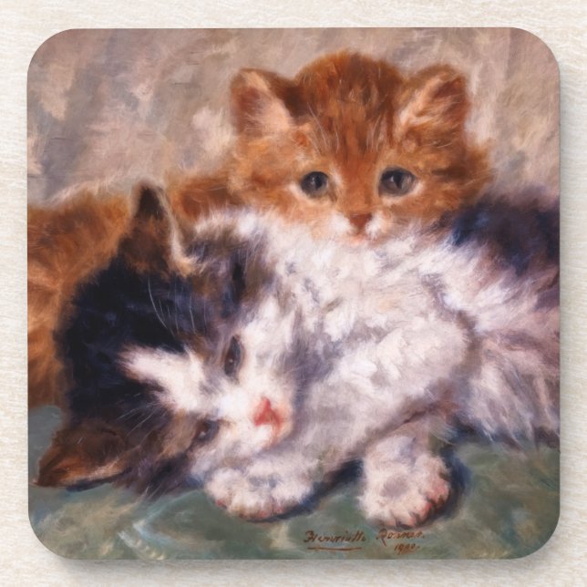 Dessous-de-verre Câlin de deux chatons par Henriëtte Ronner-Knip (Devant)