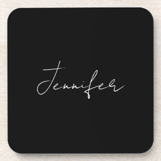 Dessous-de-verre Calligraphie Elégant Noir Blanc Plaine Nom simple