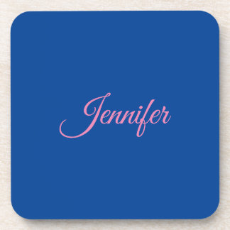 Dessous-de-verre Calligraphie Elegant rose Bleu Nom personnalisé